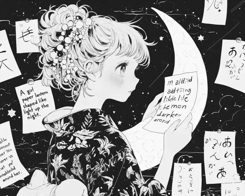 Desenho de Menina sob a Lua para colorir