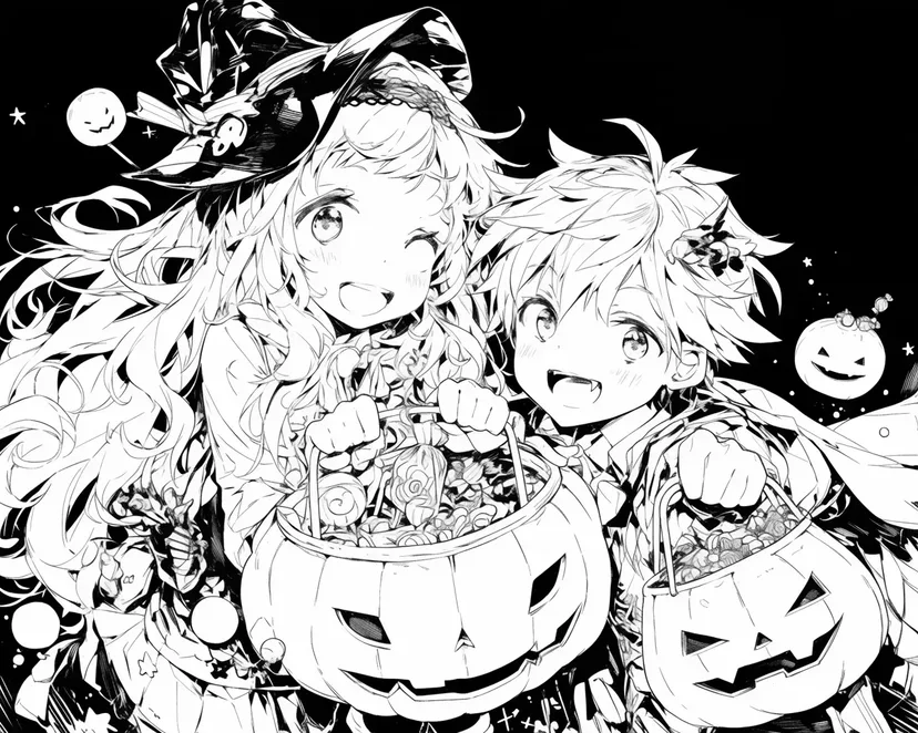 ハロウィンの夜の冒険の塗り絵