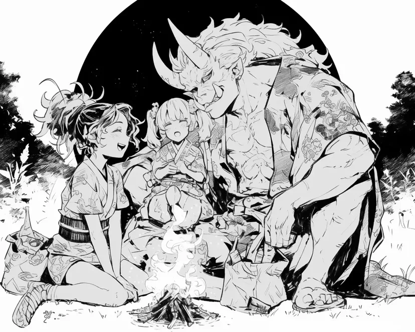 Dibujo de Fogata Alegre de Oni para colorear