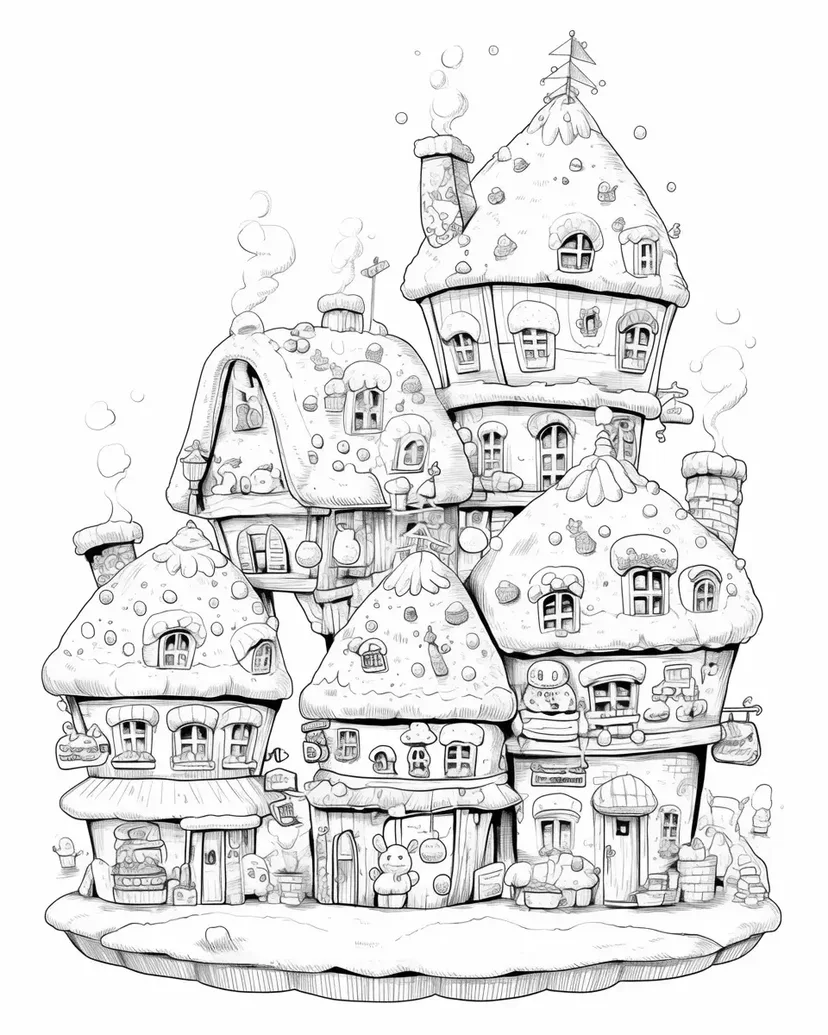 Coloriage Maisons du Village de Bonbons