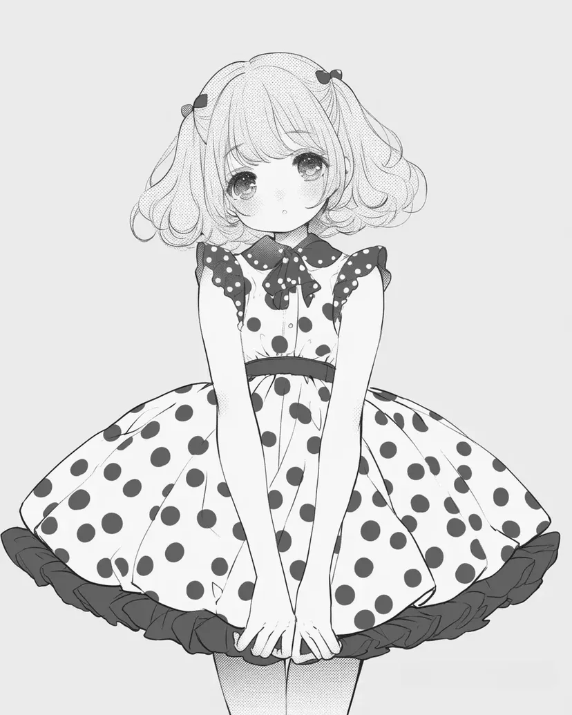 Coloriage Fille en Robe à Pois