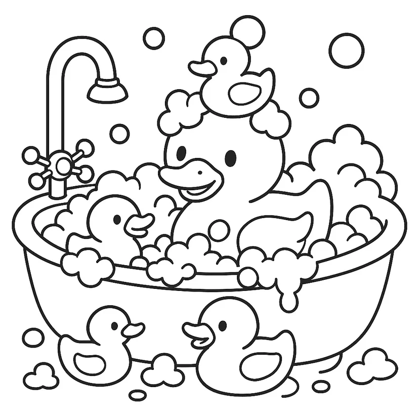 Dibujo de El Divertido Baño del Pato para colorear