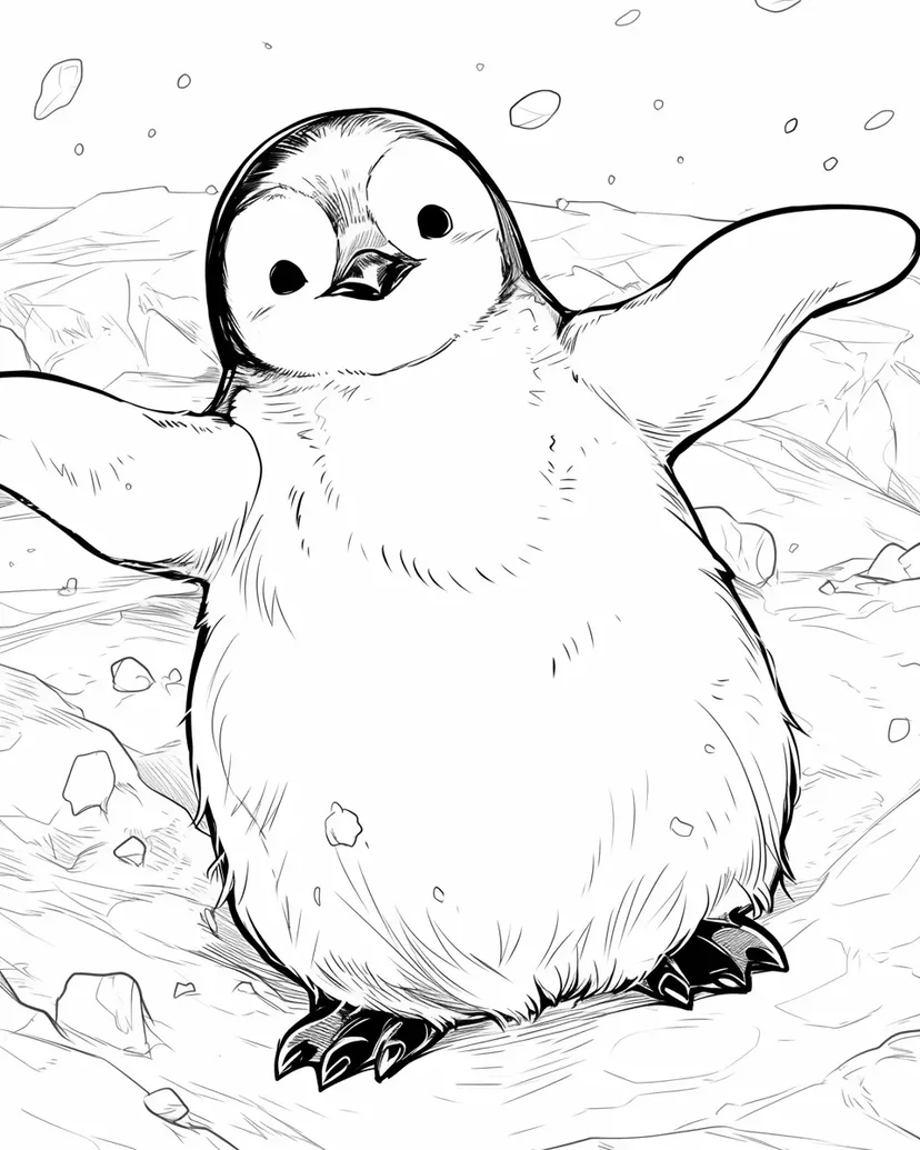 かわいいペンギンのひなの塗り絵