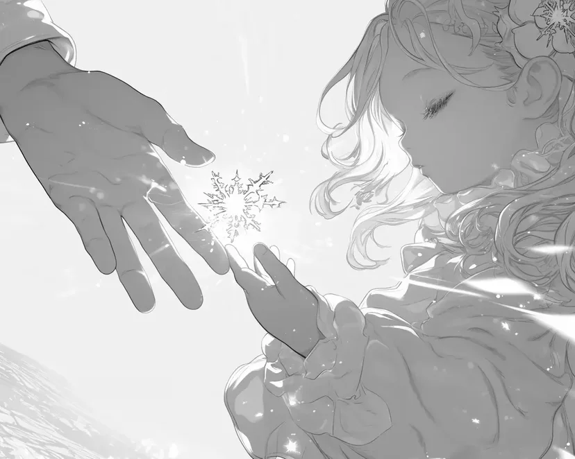 雪の結晶と少女の塗り絵
