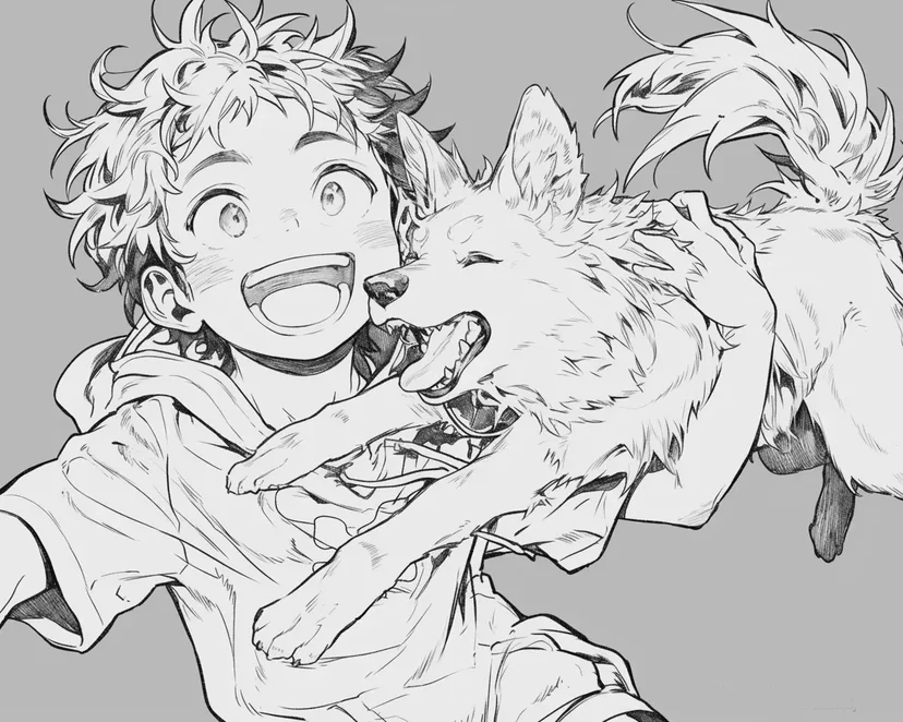 Dibujo de Niño Sonriente y Perro para colorear