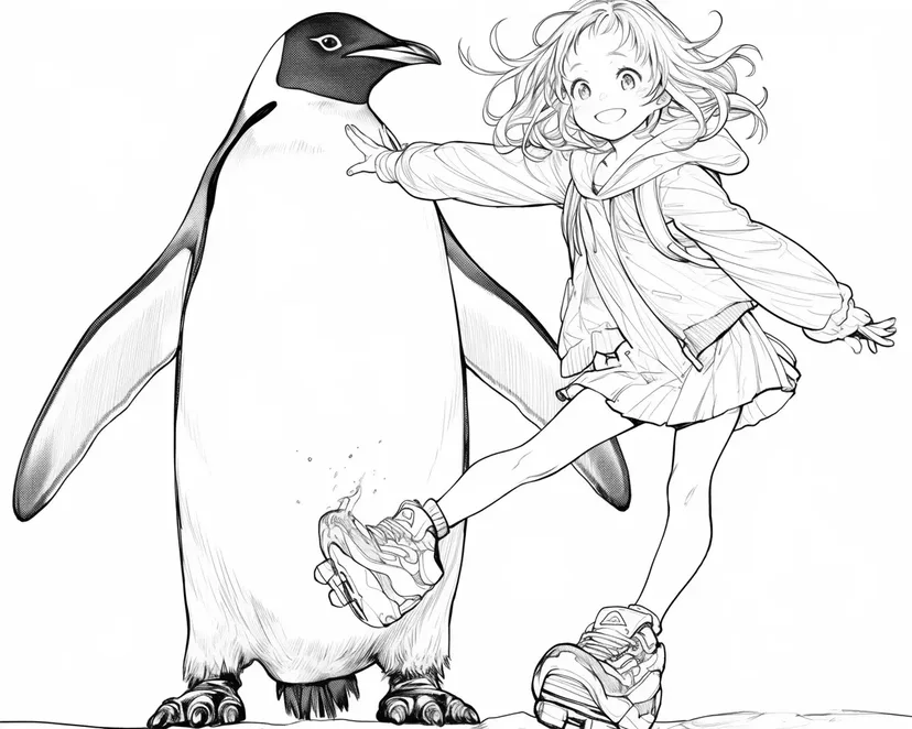 ペンギンと少女の冒険の塗り絵