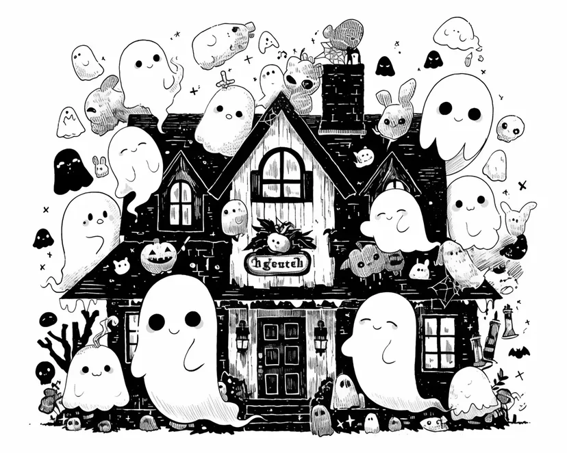 おばけたちのハロウィンパーティーの塗り絵