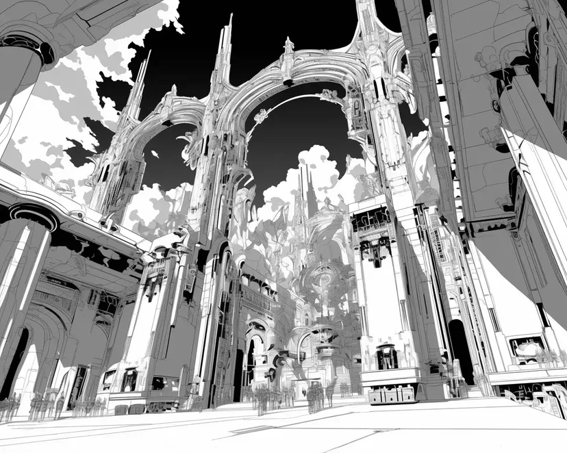 Desenho de Catedral da Cidade do Futuro para colorir