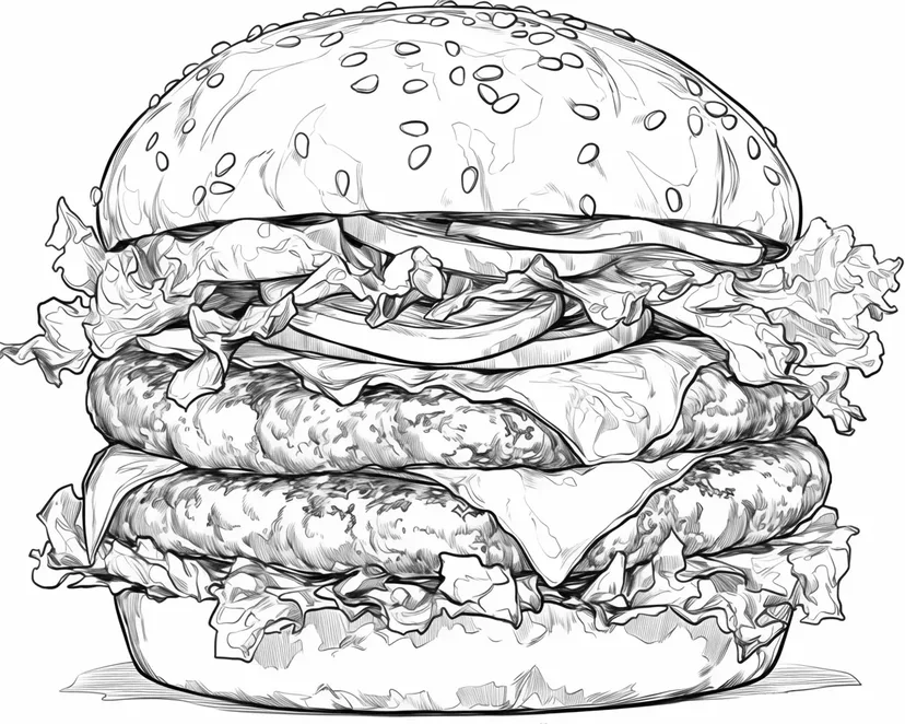 美味しそうなハンバーガーの塗り絵