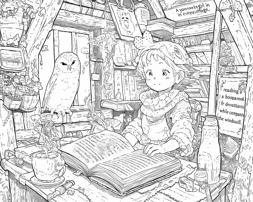 舒适小屋里的阅读时间涂色页