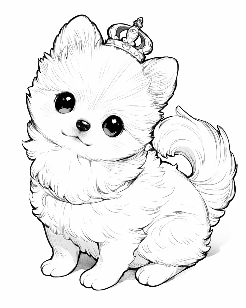 かわいい王冠の子犬の塗り絵
