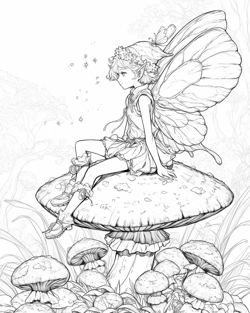 Fairy's Mushroom Rest coloring page