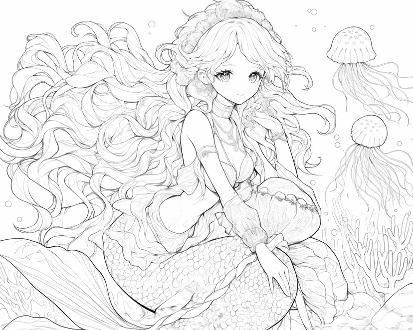 海の人魚の塗り絵