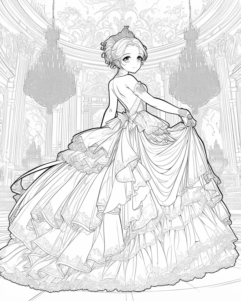Desenho de Princesa no Grande Baile para colorir