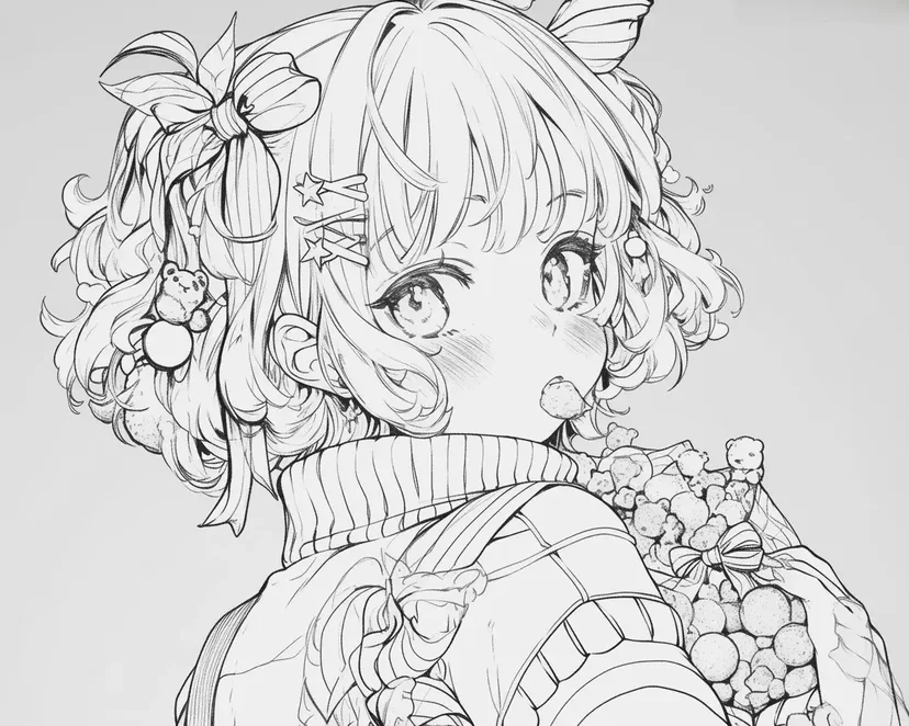 Desenho de Menina com Doces para colorir