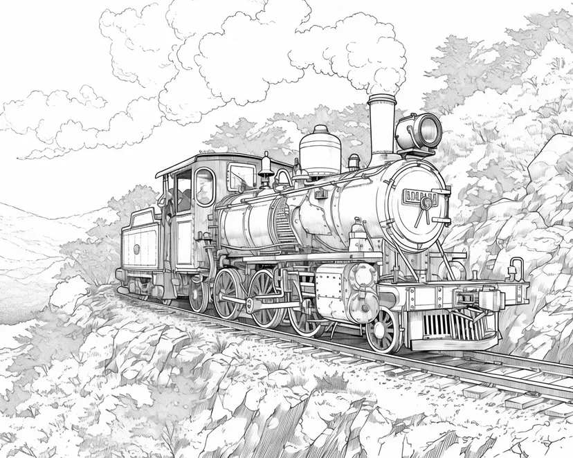 Dibujo de Viaje en Tren de Vapor para colorear