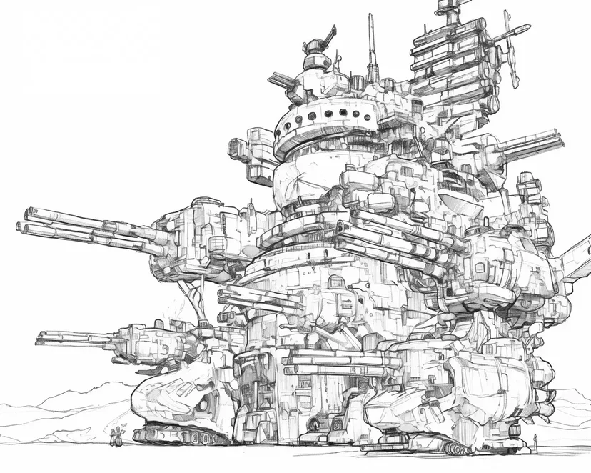巨大メカ戦艦の塗り絵