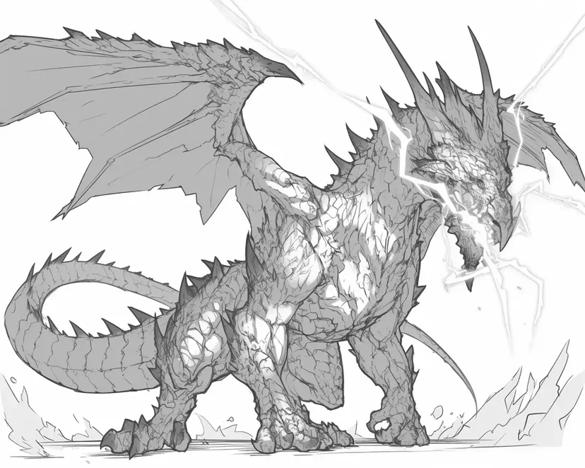 雷のドラゴンの塗り絵