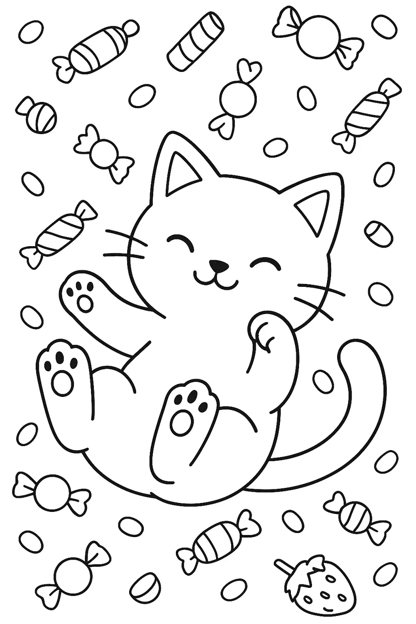 Dibujo de Caramelo y Gatito para colorear