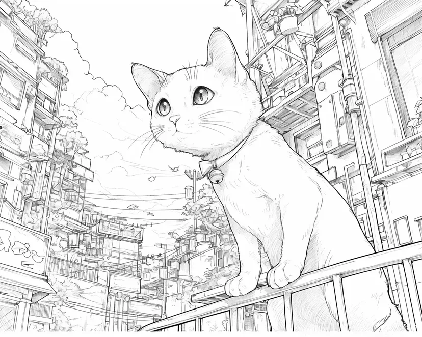 城市探险猫涂色页