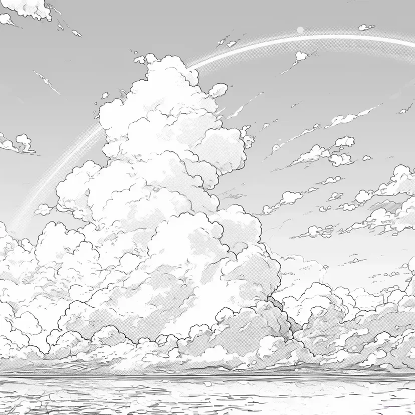 ふわふわの雲と虹の塗り絵