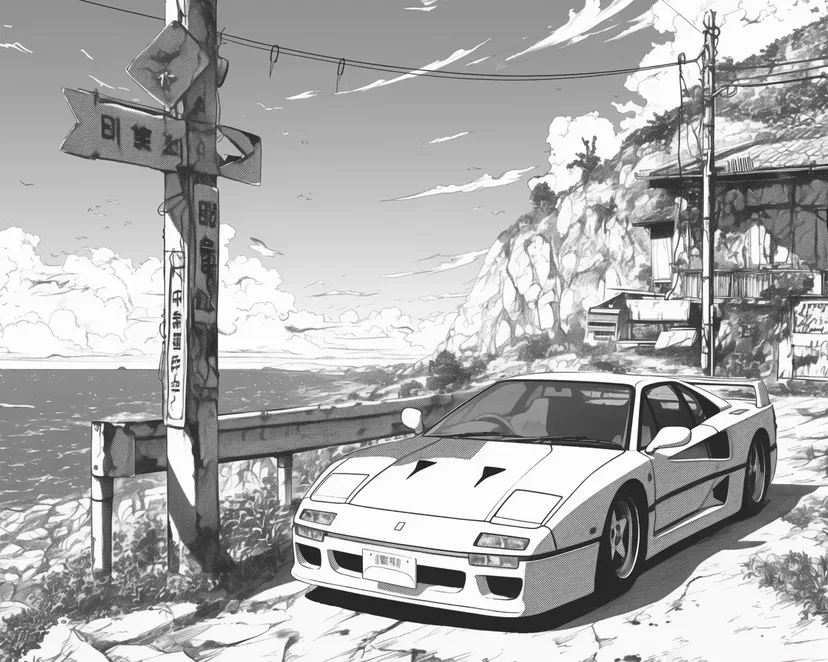海沿いのスーパーカーの塗り絵