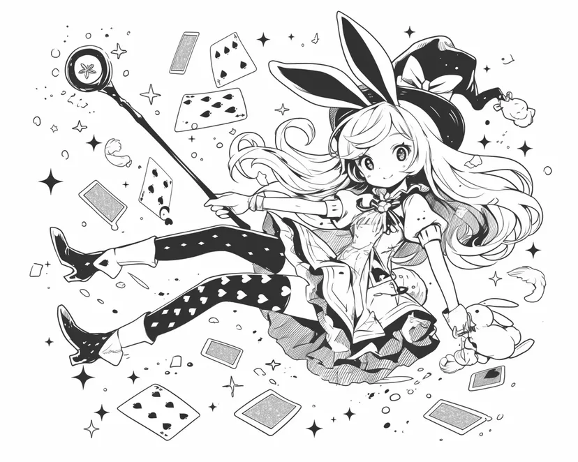 Dibujo de Chica Mágica y el Baile de Cartas para colorear