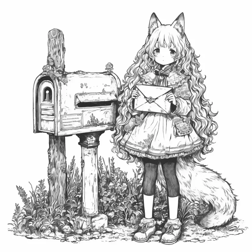 Desenho de Caixa de Correio e Menina Raposa para colorir