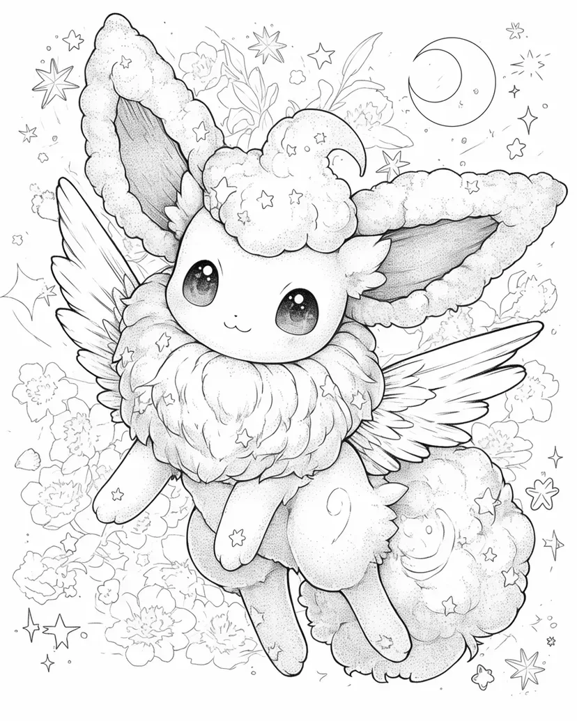 ふわふわの魔法生物の塗り絵