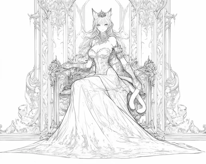 Coloriage Trône de la Reine Chat