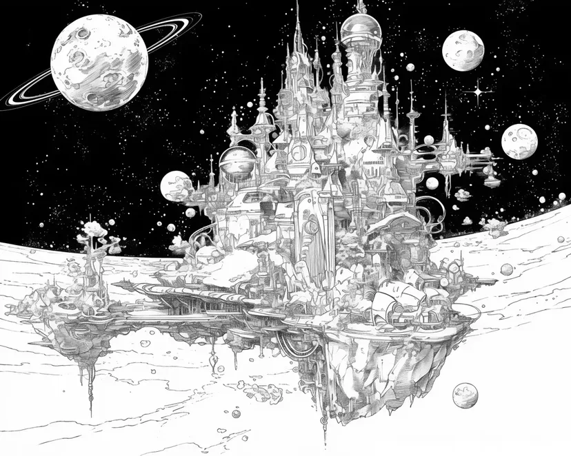 Desenho de Castelo de Cristal no Espaço para colorir