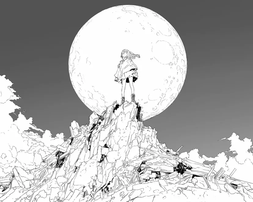 Girl Under the Moon coloring page