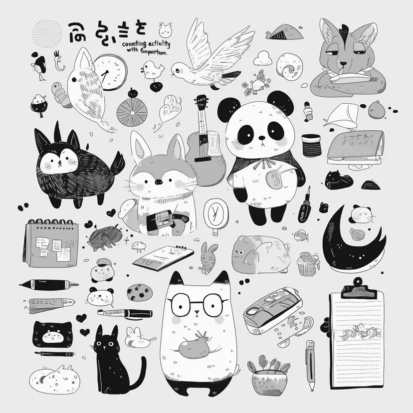 かわいい動物たちの冒険の塗り絵