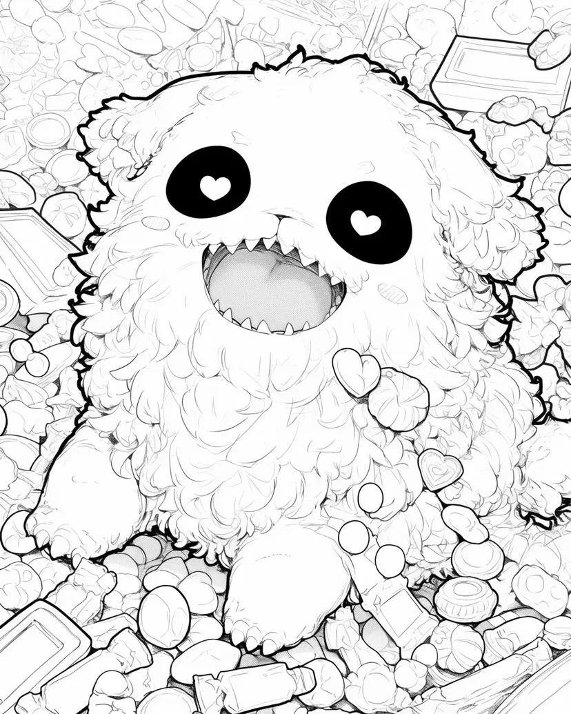 キャンディの中のふわふわモンスターの塗り絵