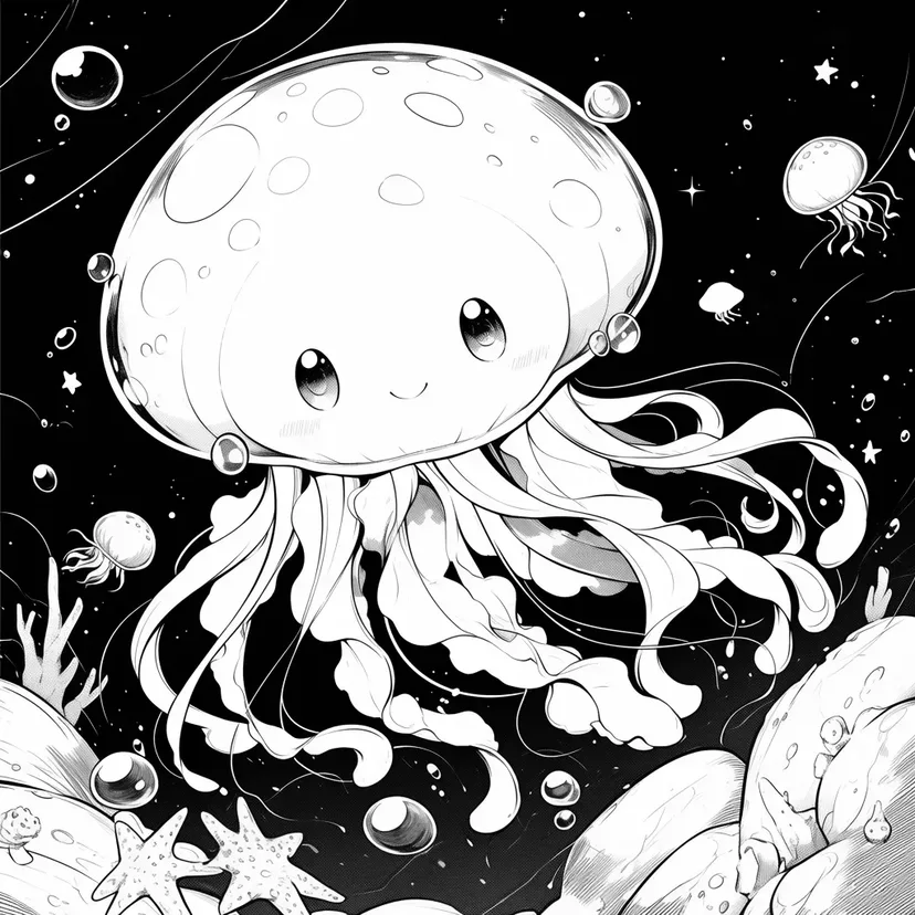 Gambar mewarnai Petualangan Laut Ubur-ubur