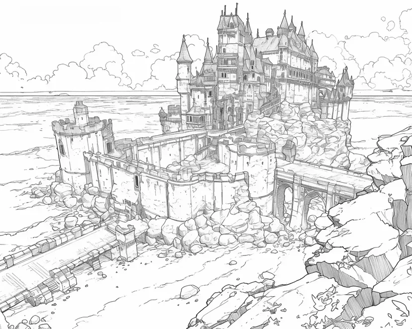 Dibujo de Castillo Magnífico a la Orilla del Mar para colorear
