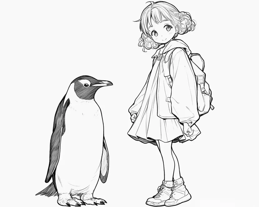 Dibujo de El Encuentro de la Niña y el Pingüino para colorear