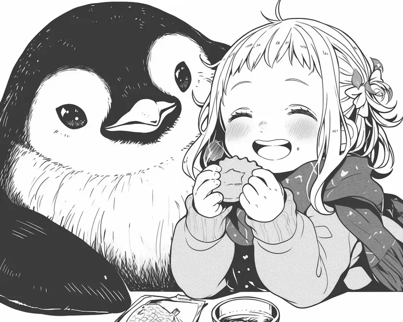ペンギンとおやつタイムの塗り絵