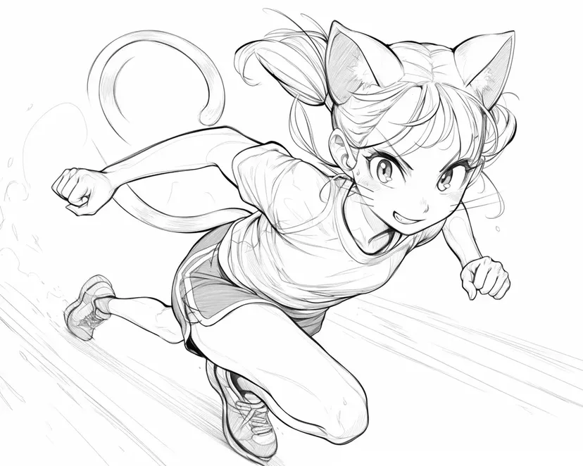 ネコ耳ランナー少女の塗り絵