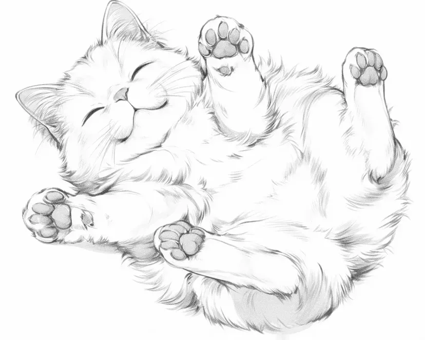Dibujo de Gato Esponjoso Durmiendo para colorear