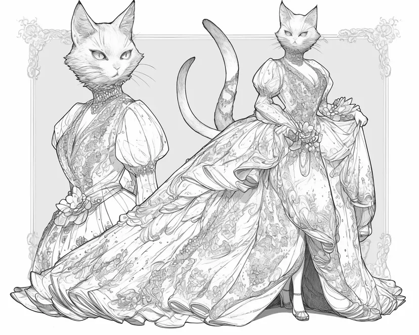 穿长裙的优雅猫涂色页