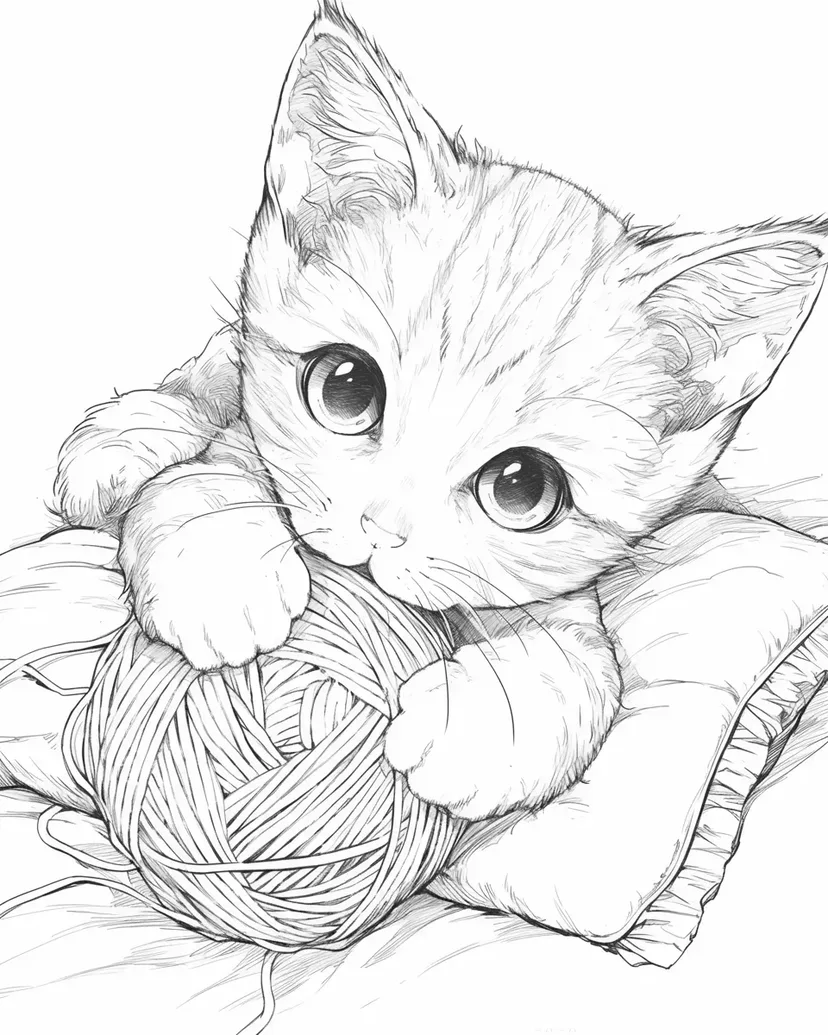 玩毛线的小猫涂色页