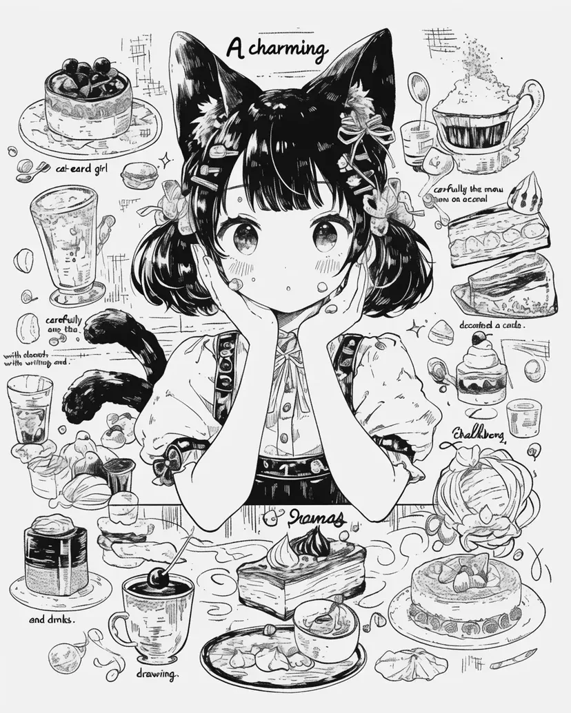 迷人的猫耳女孩涂色页