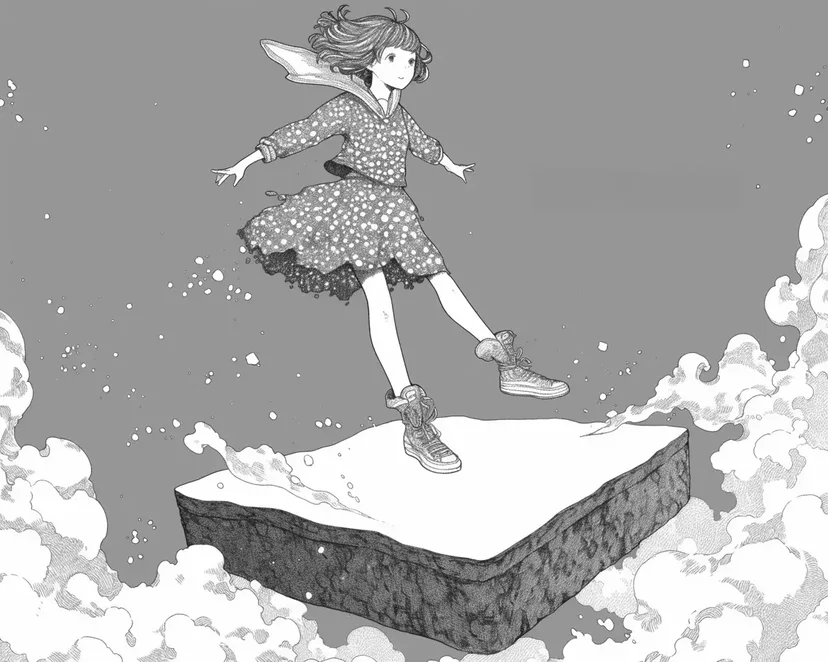 Dibujo de Niña Flotante y Nubes Misteriosas para colorear