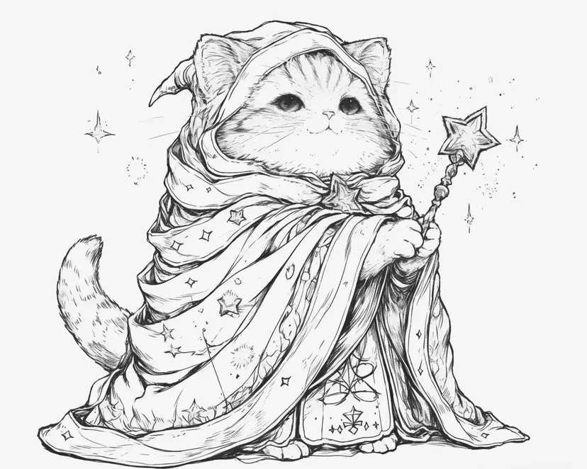 小巫师猫涂色页