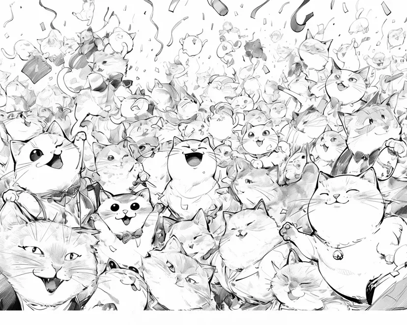 Dibujo de Gran Fiesta Felina para colorear