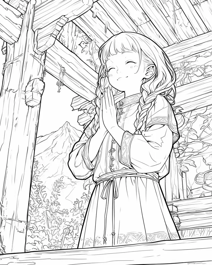 祈祷中的女孩涂色页