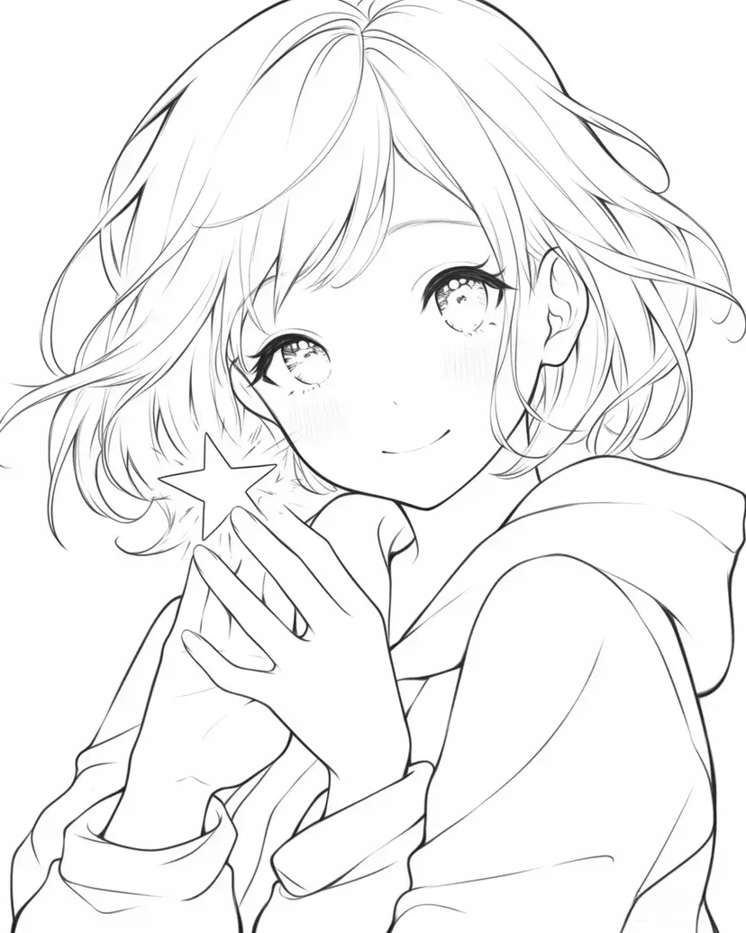 拿着星星的女孩涂色页