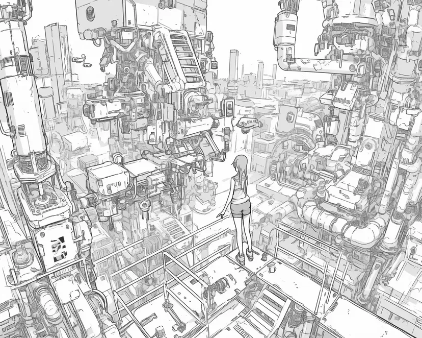 未来都市の冒険の塗り絵