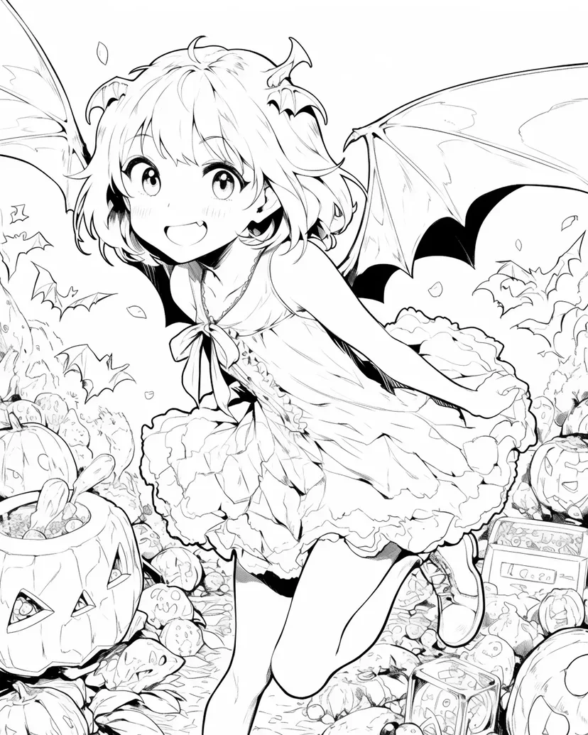ハロウィンの笑顔の塗り絵